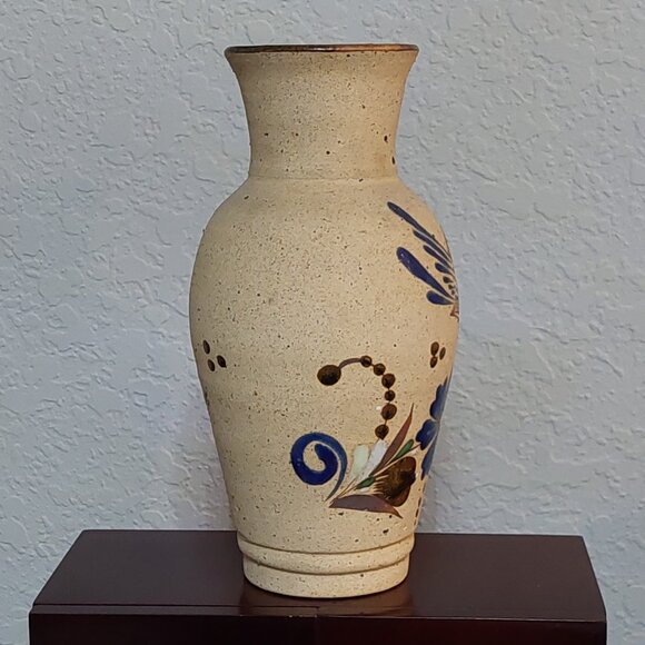 Hand Painted Tonala Mexican Pottery Floral Bird Vase - Picture 4 of 16